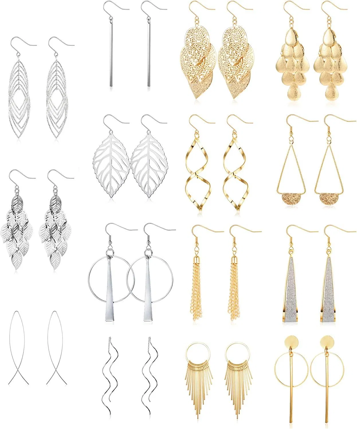 15 Pairs Drop Dangle Earrings for Women Twist Wave Tassel Earrings Boho Threader Earrings Vintage Statement Bohemian Jewelry Set Gift - Grocery