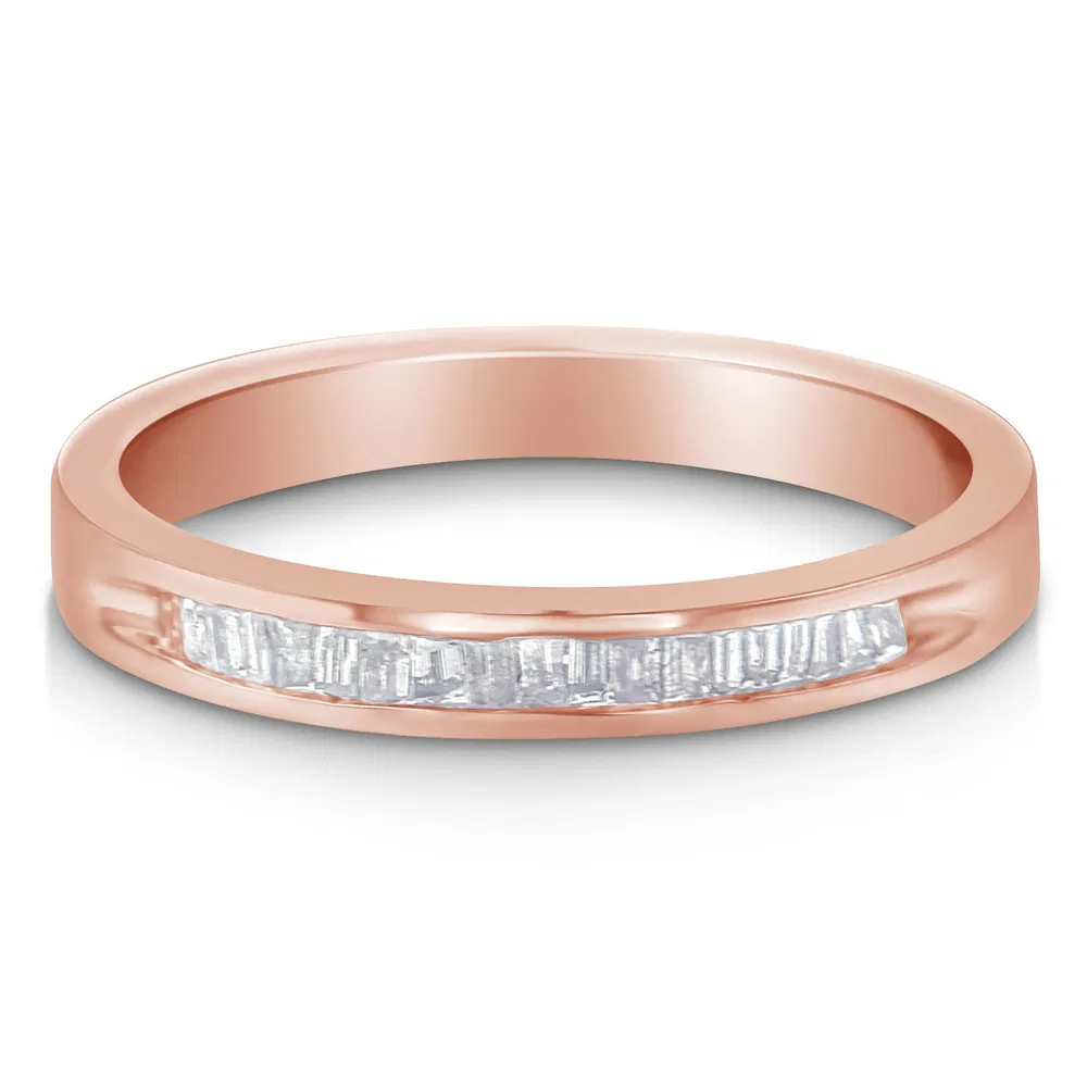 10K Rose Gold over .925 Sterling Silver 1/5 Cttw Diamond Channel-Set Stackable Band Ring (H-I Color, I1-I2 Clarity) - Grocery