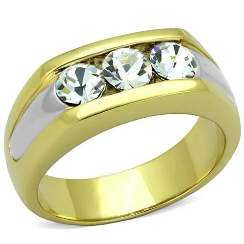 TK1615 - Two-Tone IP Gold (Ion Plating) Stainless Steel Ring with Top Grade Crystal in Clear - Grocery