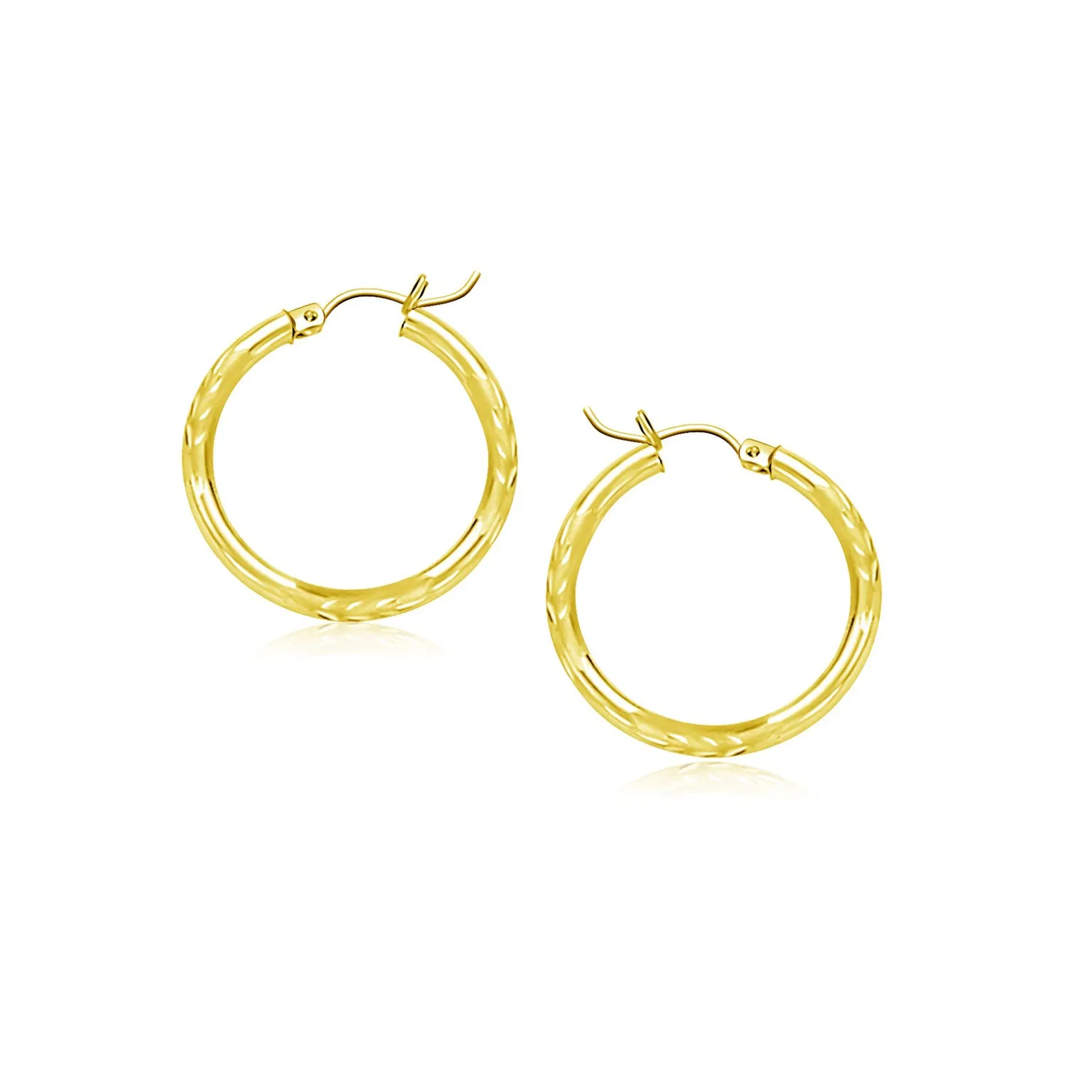 10k Yellow Gold Diamond Cut Hoop Earrings (2x15mm) - Grocery