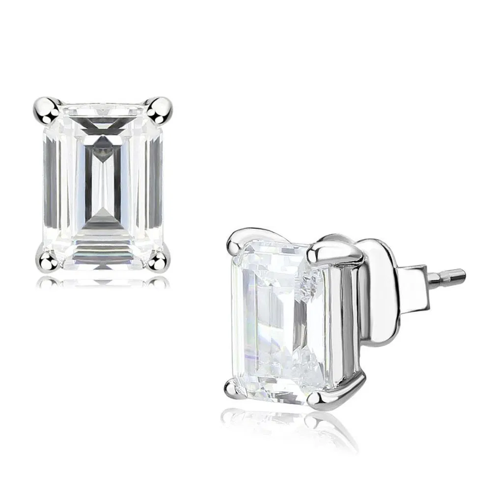 LO4633 - Rhodium Brass Earrings with Cubic in Clear - Grocery