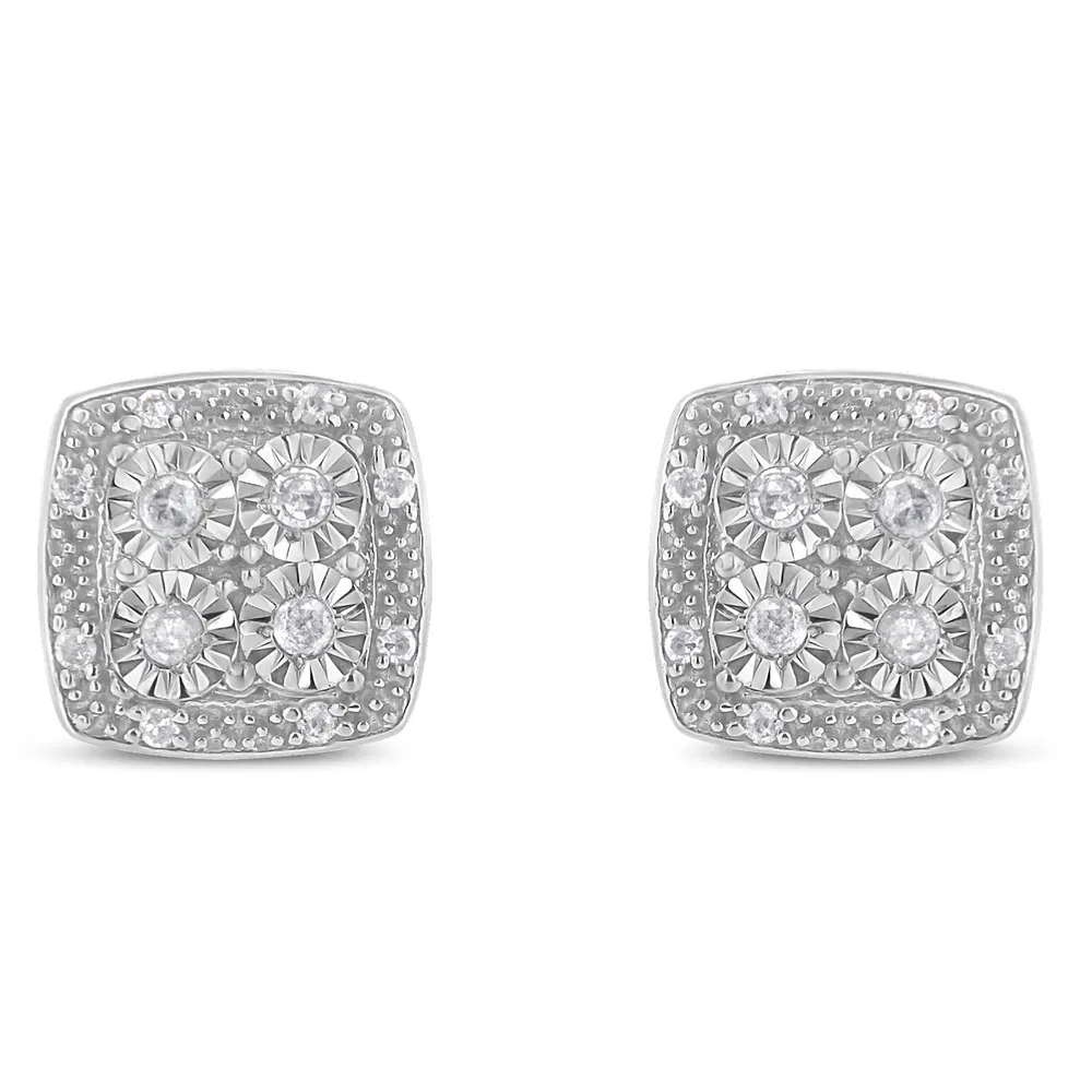 Sterling Silver Round Diamond Quad Stud Earrings (0.25 cttw, I-J Color, I3 Clarity) - Grocery