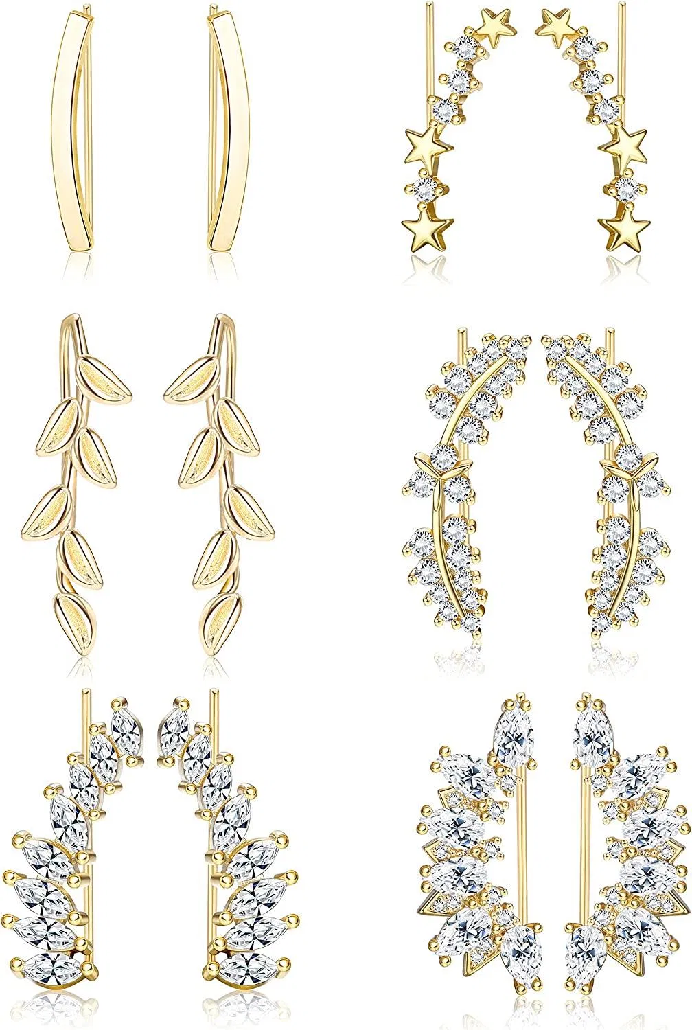 6Pairs Ear Cuffs Climber Hoop Earring CZ Arrow Crawler Stud Earring Jacket for Women - Grocery