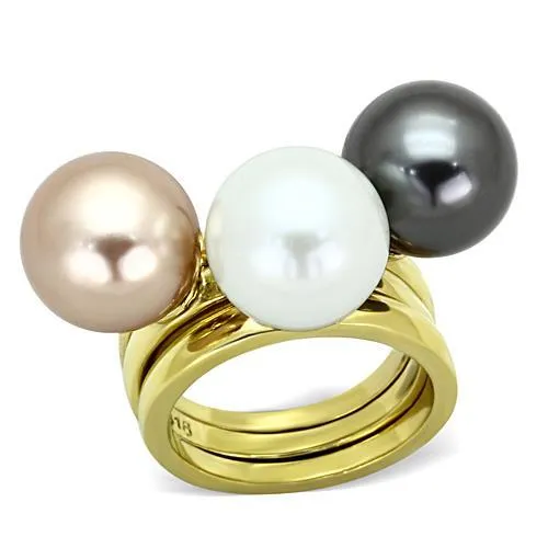 TK1370 - IP Gold(Ion Plating) Stainless Steel Ring with Synthetic Pearl in Multi Color - Grocery