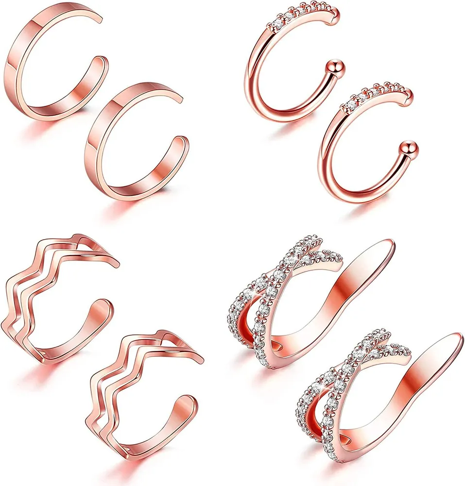 Ear Cuff Earrings for Women Non Pierced Cubic Zirconia Round Huggie Hoop Cartilage Clip On Conch Earring Cuffs - Grocery