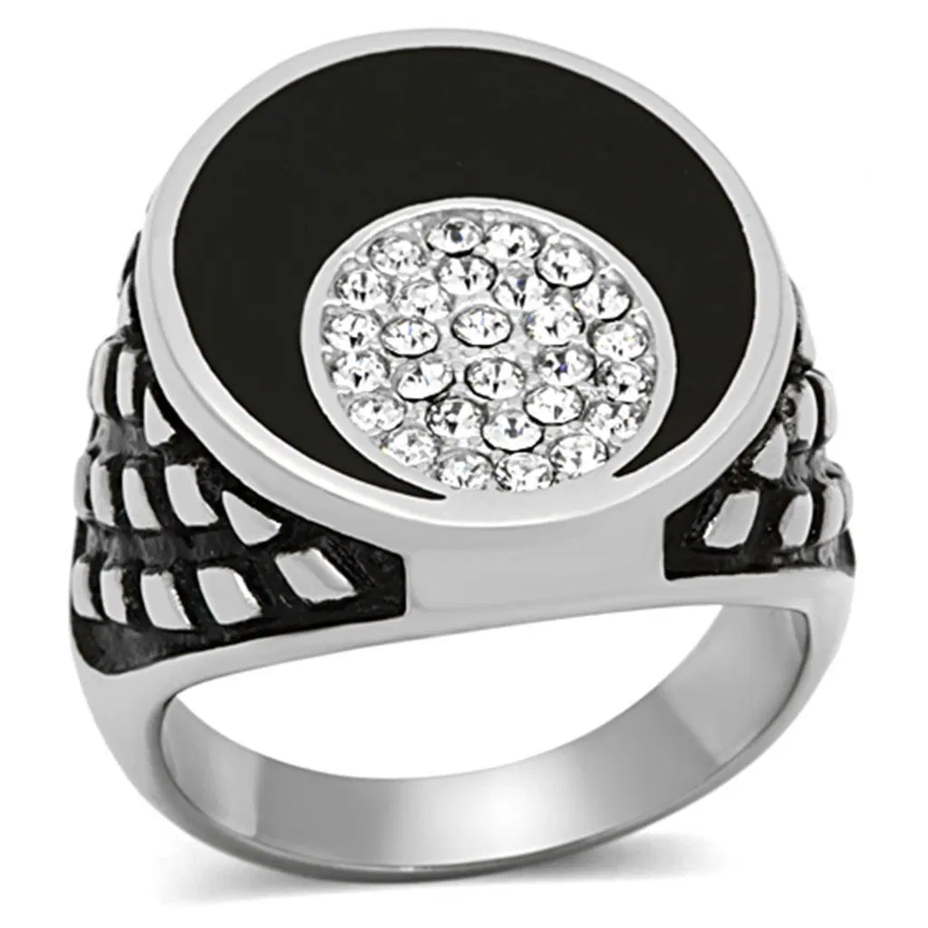 TK1200 - High polished (no plating) Stainless Steel Ring with Top Grade Crystal in Clear - Grocery