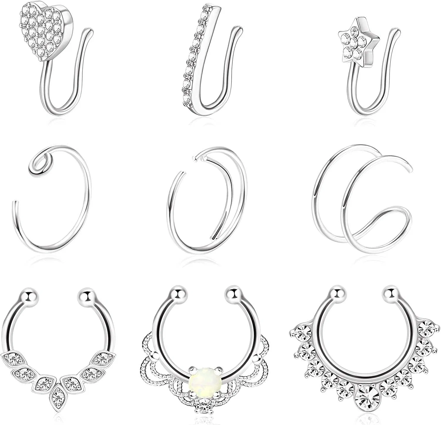 Faux Septum Ring for Women Men Stainless Steel Fake Septum Piercing Jewelry Non-Pierced Clip On Nose Ring Hoop - Grocery