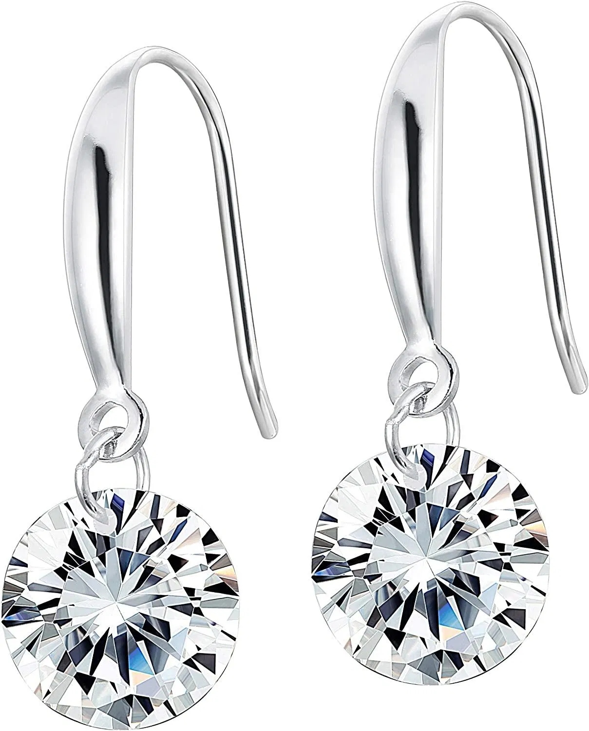 925 Sterling Silver Round CZ Drop Earrings for Women Cubic Zirconia Dangle Earrings White Gold Plated Hypoallergenic Jewelry - Grocery