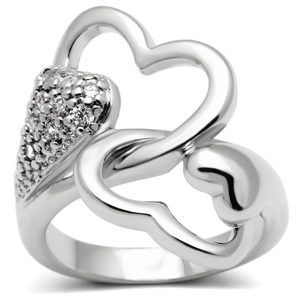 3W213 - Rhodium Brass Ring with AAA Grade CZ in Clear - Grocery