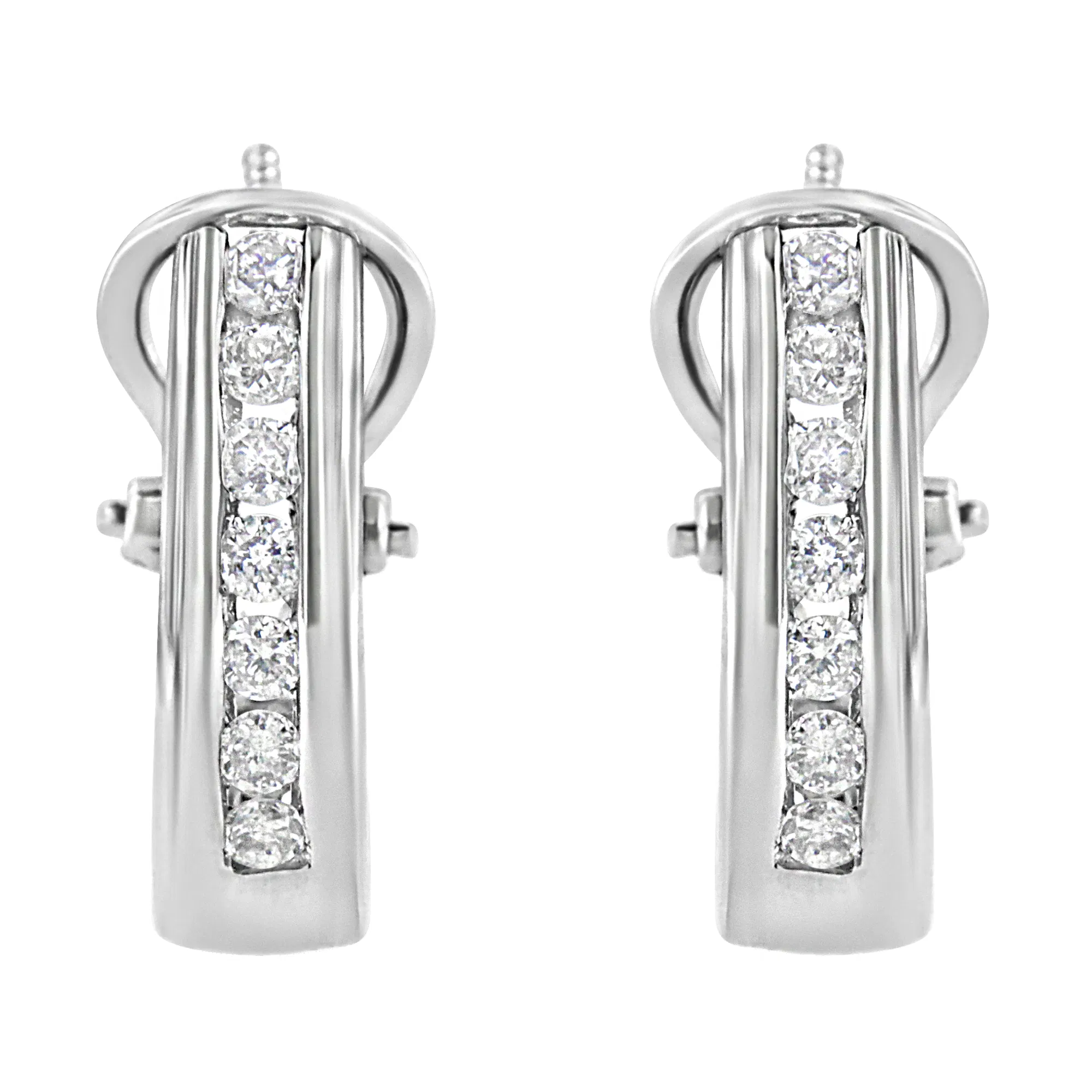 .925 Sterling Silver 1/2 cttw Channel-Set Round-Cut Diamond Omega Back Huggy Hoop Earrings (I-J Color, I1-I2 Clarity) - Grocery