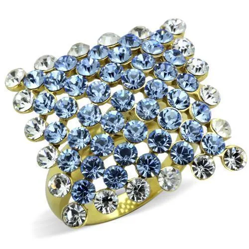 TK1643 - IP Gold(Ion Plating) Stainless Steel Ring with Top Grade Crystal in Light Sapphire - Grocery