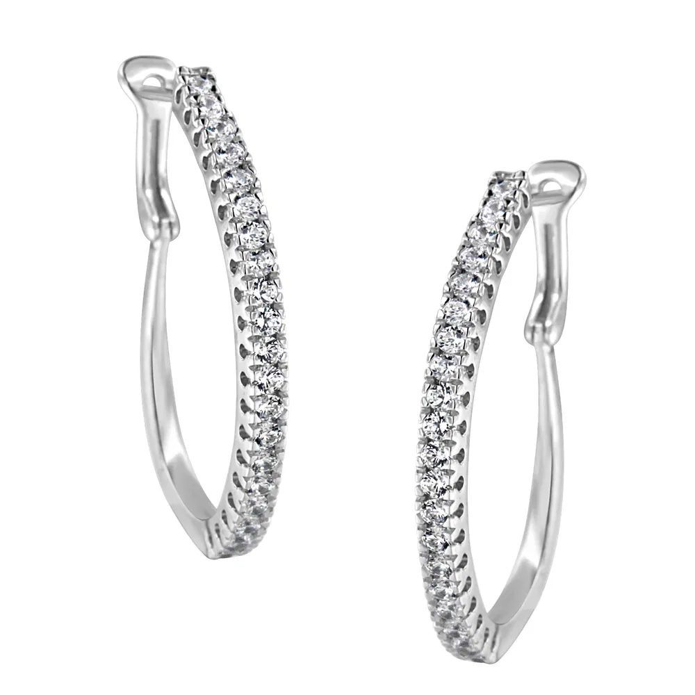 14KT White Gold 1 cttw Diamond Hoop Earrings (H-I, I1-I2) - Grocery