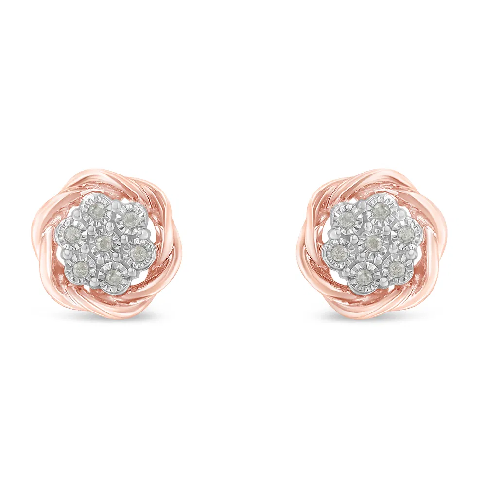 Rose Gold Plated Sterling Silver Round Diamond Rose Stud Earrings (0.15 cttw, I-J Color, I2-I3 Clarity) - Grocery