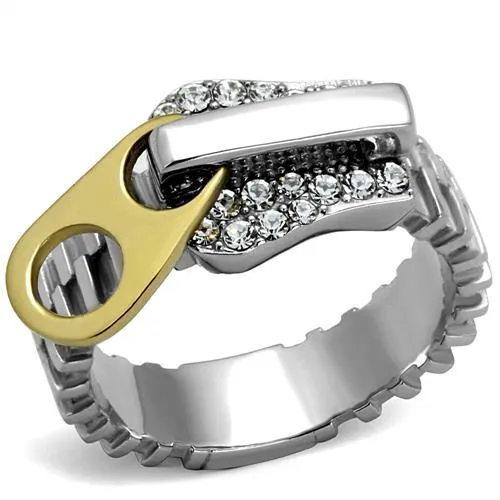 TK2520 - Two-Tone IP Gold (Ion Plating) Stainless Steel Ring with Top Grade Crystal in Clear - Grocery