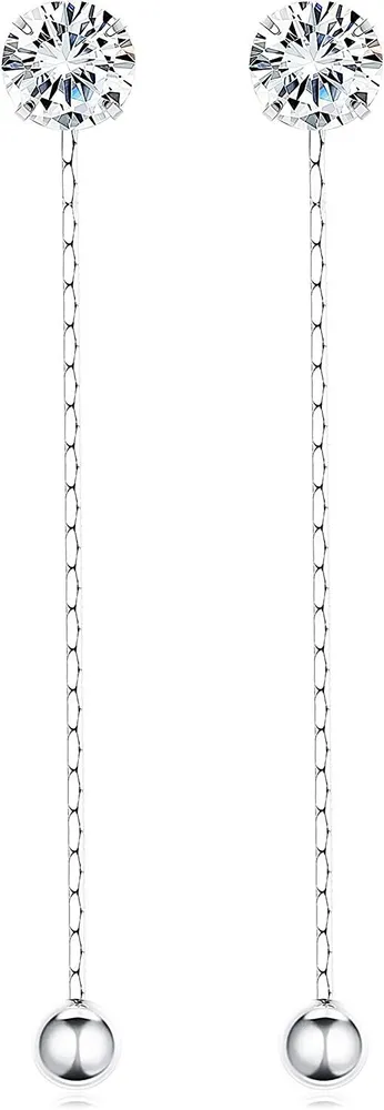925 Sterling Silver CZ Dangle Earrings for Women Ball Earrings with Chain Ear Line Threader Earrings Tassel Stud Pierced - Grocery