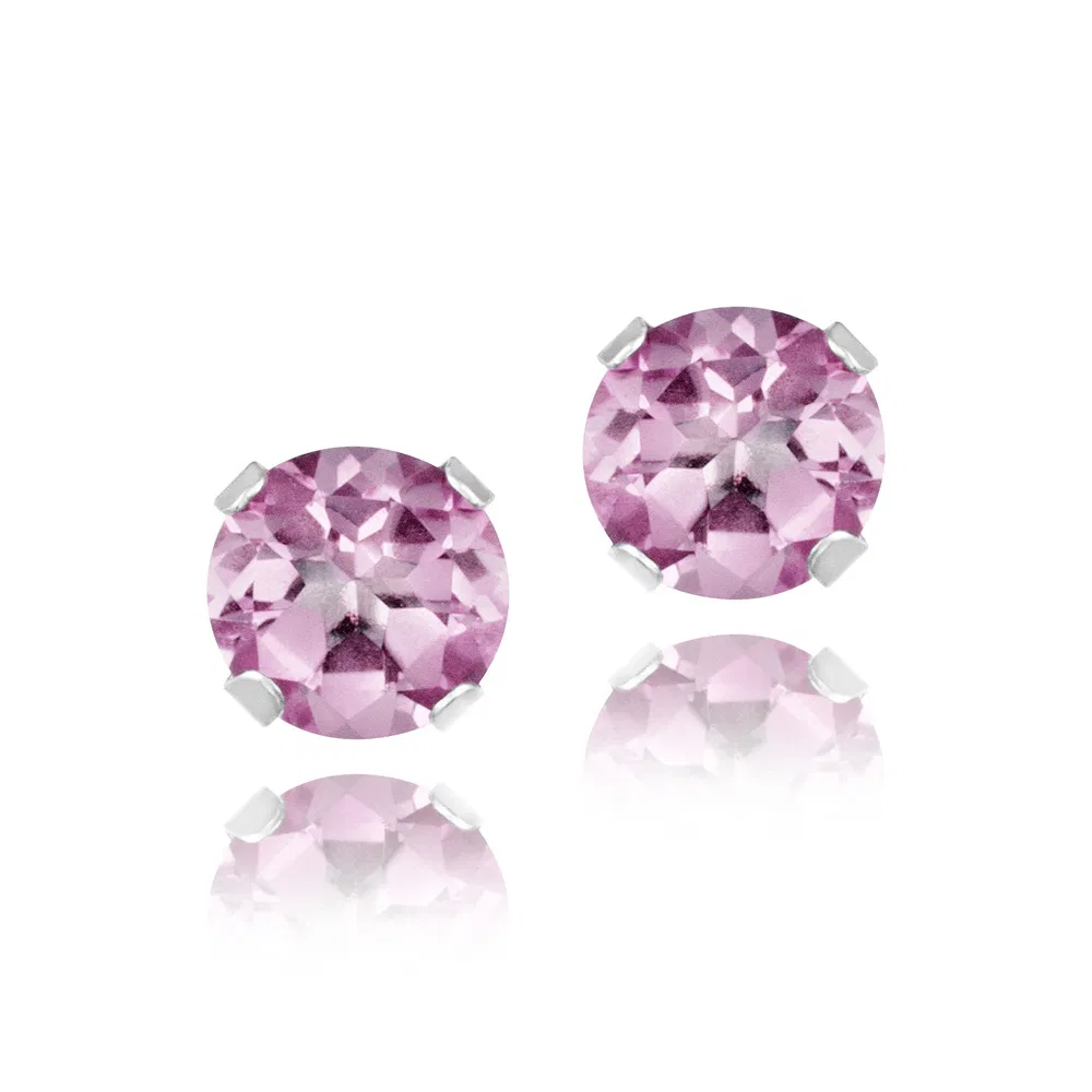 Sterling Silver 1/2ct Light Pink CZ Stud Earrings, 4mm - Grocery