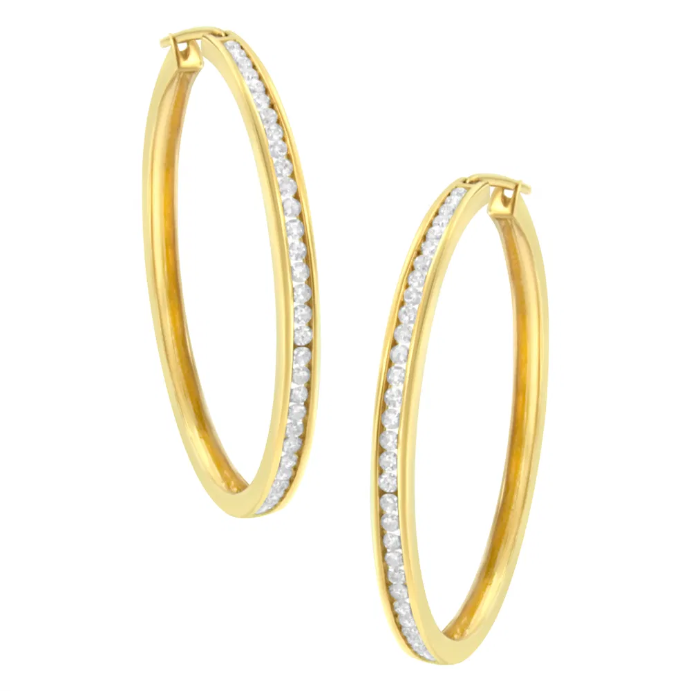 10K Yellow Gold 1 cttw Channel Set Diamond Hoop Earrings (I-J Clarity, I1-I2 Color) - Grocery