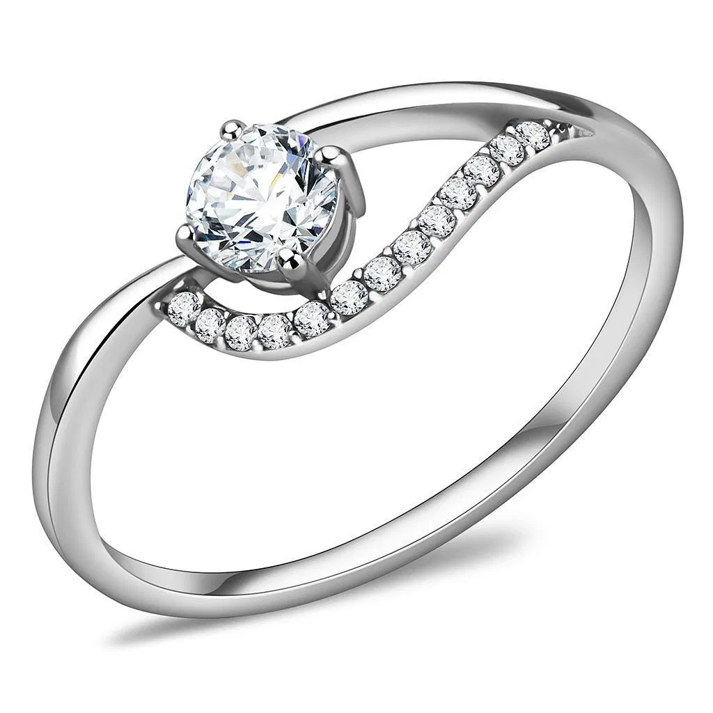 DA105 - High polished (no plating) Stainless Steel Ring with AAA Grade CZ in Clear - Grocery