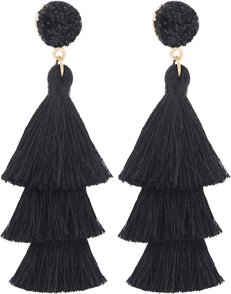 LEGITTA Tassel Earrings Layered Tiered Linear Drop Fashion Trending Earrings - Grocery