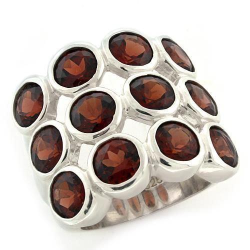 LOAS1120 - High-Polished 925 Sterling Silver Ring with Semi-Precious Spinel in Garnet - Grocery