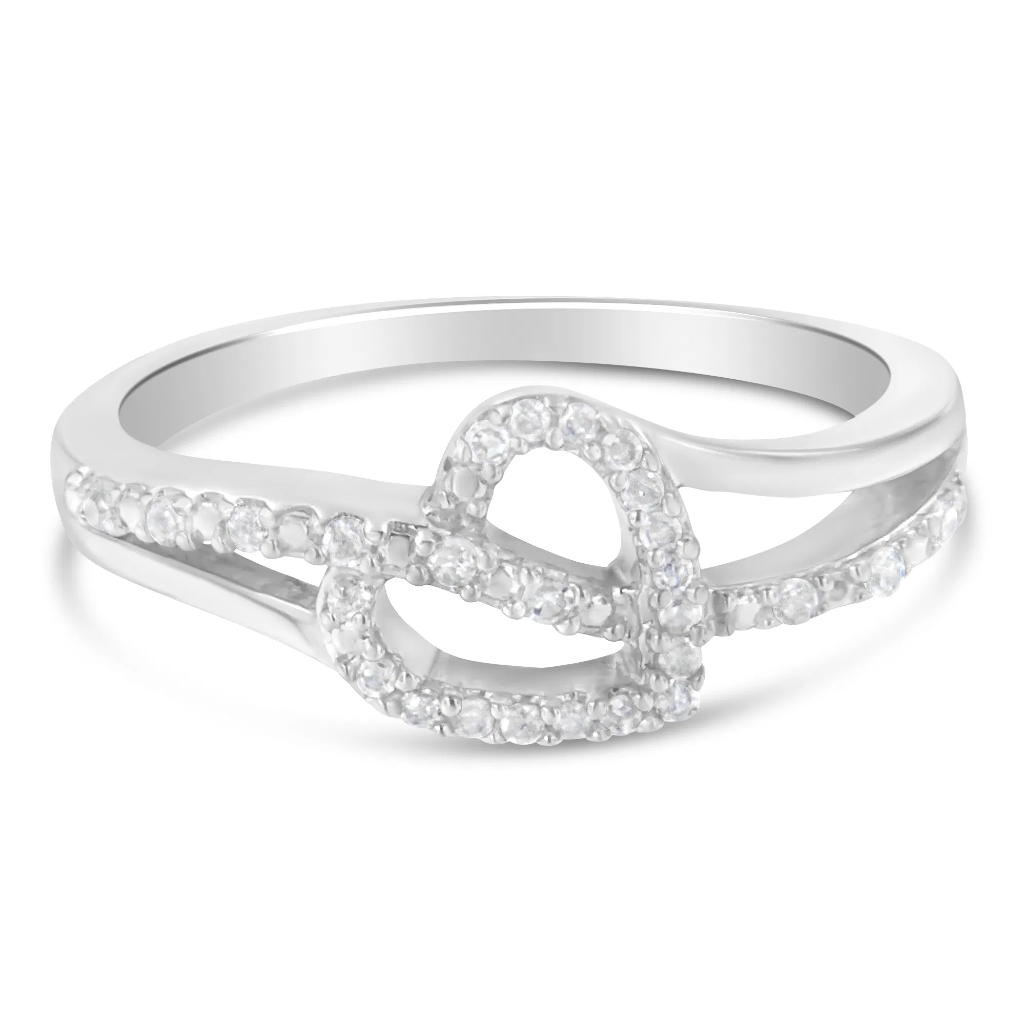 .925 Sterling Silver 1/8 Cttw Diamond Open Heart Leaf Curvy Bypass Accent Fashion or Promise Ring (I-J Color, I2-I3 Clarity) - Grocery