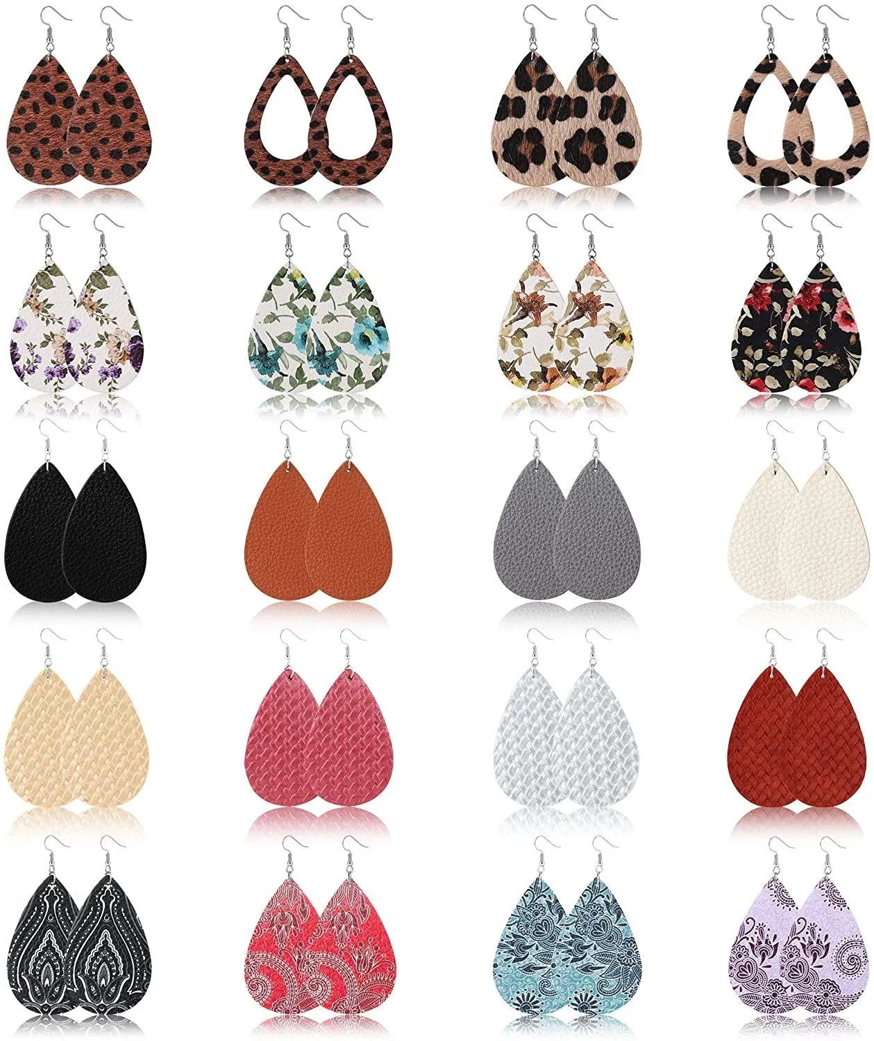 20Pairs Teardrop Leather Earrings Lightweight Dangle Earrings Leaf Leopard Print Earrings Set for Women - Grocery