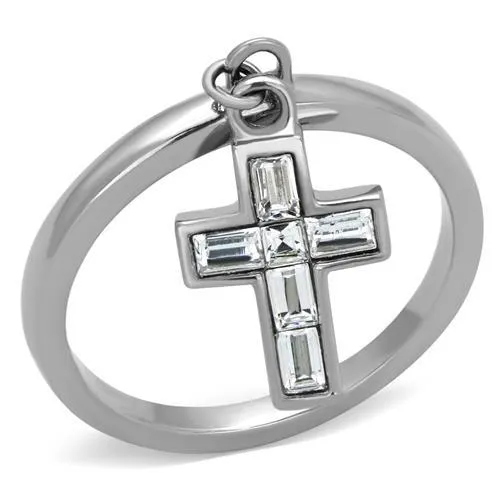 TK1438 - High polished (no plating) Stainless Steel Ring with AAA Grade CZ in Clear - Grocery