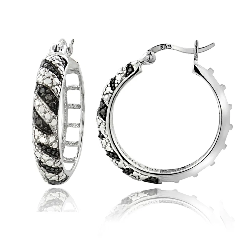 1/10 Ct Black Diamond Striped Hoop Earrings - Grocery