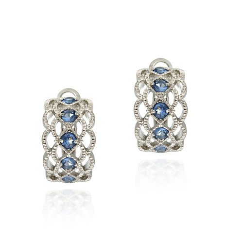 Sterling Silver Diamond Shaped Simulated Tanzanite Half Hoop Earrings - Grocery