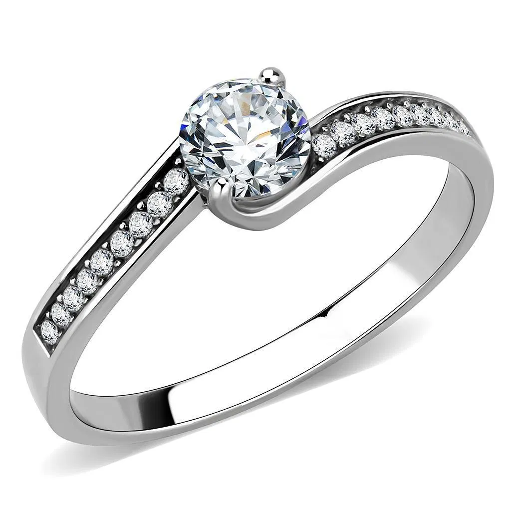 DA233 - High polished (no plating) Stainless Steel Ring with AAA Grade CZ in Clear - Grocery