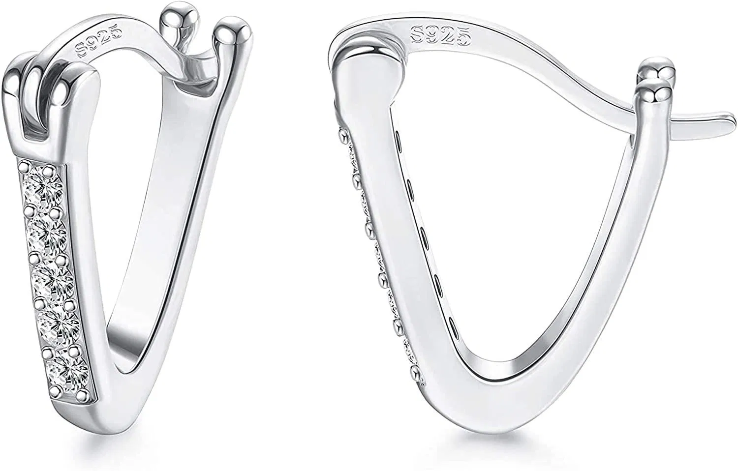18K Gold Plated Sterling V-Shaped Huggie Earrings Fine Stones from Austria Small Hoop Earrings for Women - Grocery