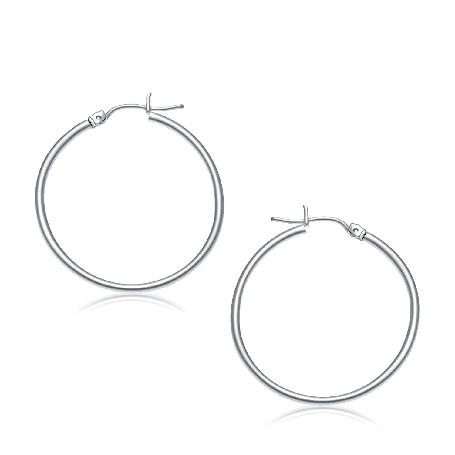 14k White Gold Polished Hoop Earrings (2x30mm) - Grocery