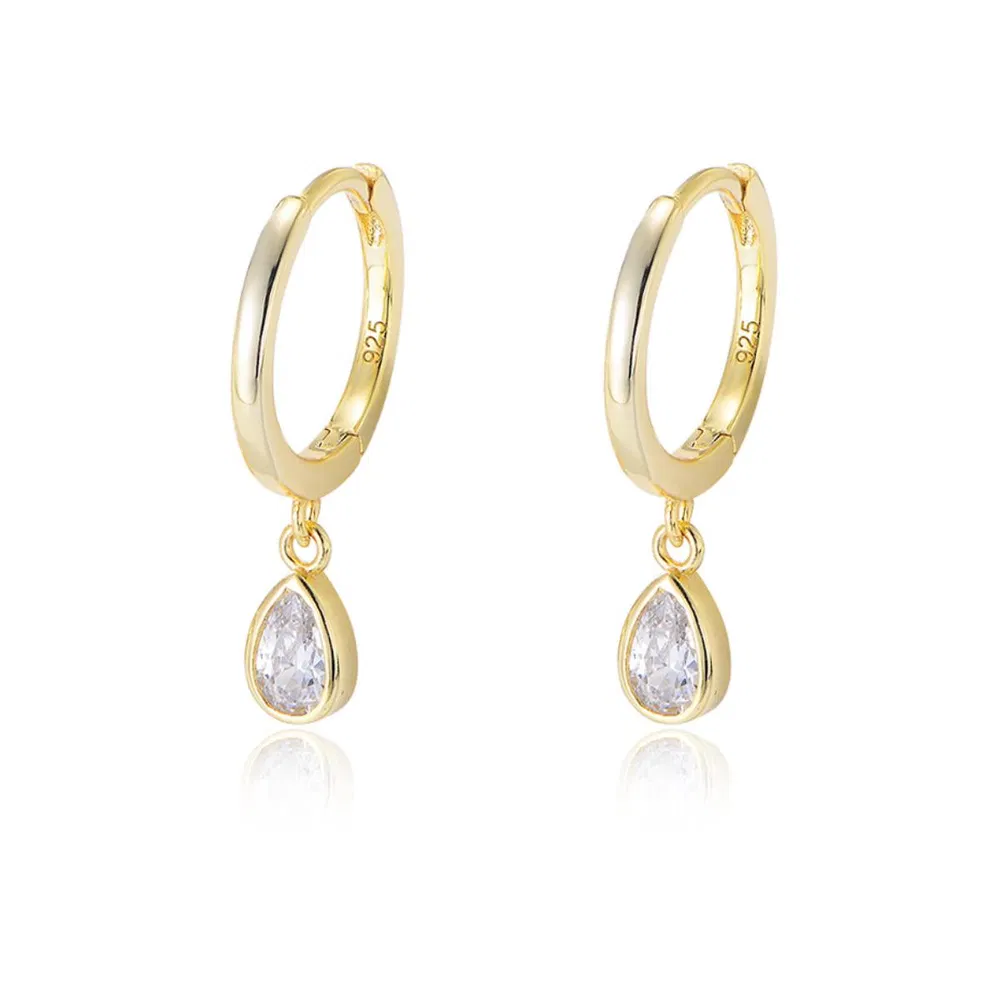 Womens Teardrop Zircon Earrings Classic Vintage C-shaped Earring Clasp Matched with Evening Dress, Casual Wear, Daily Wear - Grocery