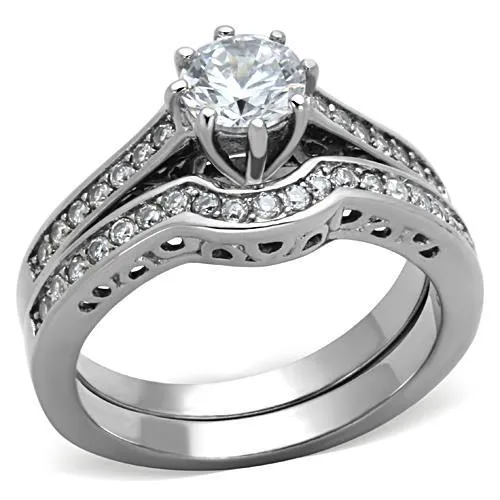 TK1330 - High polished (no plating) Stainless Steel Ring with AAA Grade CZ in Clear - Grocery