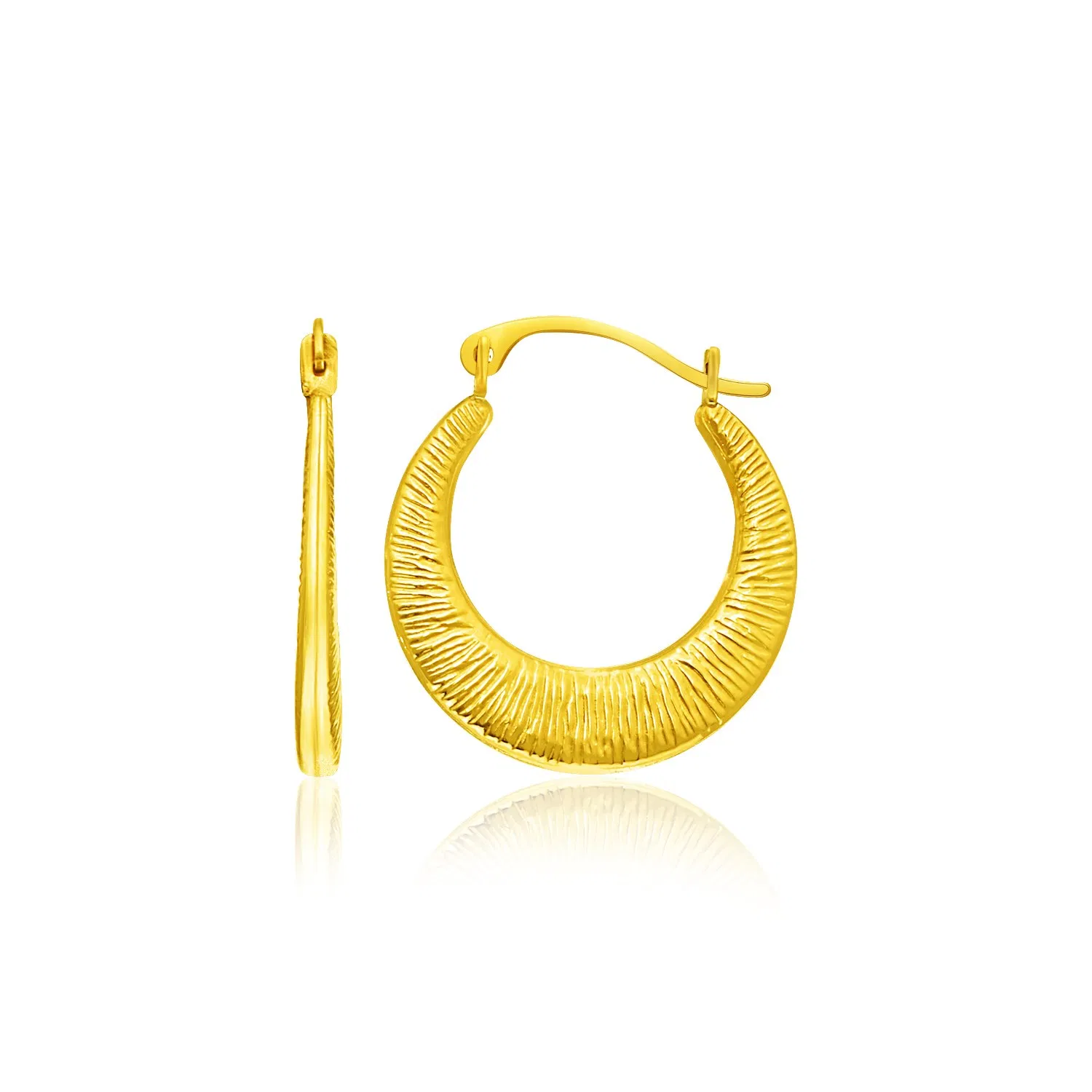 14k Yellow Gold Graduated Round Textured Hoop Earrings - Grocery