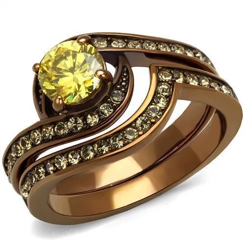 TK2959 - IP Coffee light Stainless Steel Ring with AAA Grade CZ in Topaz - Grocery