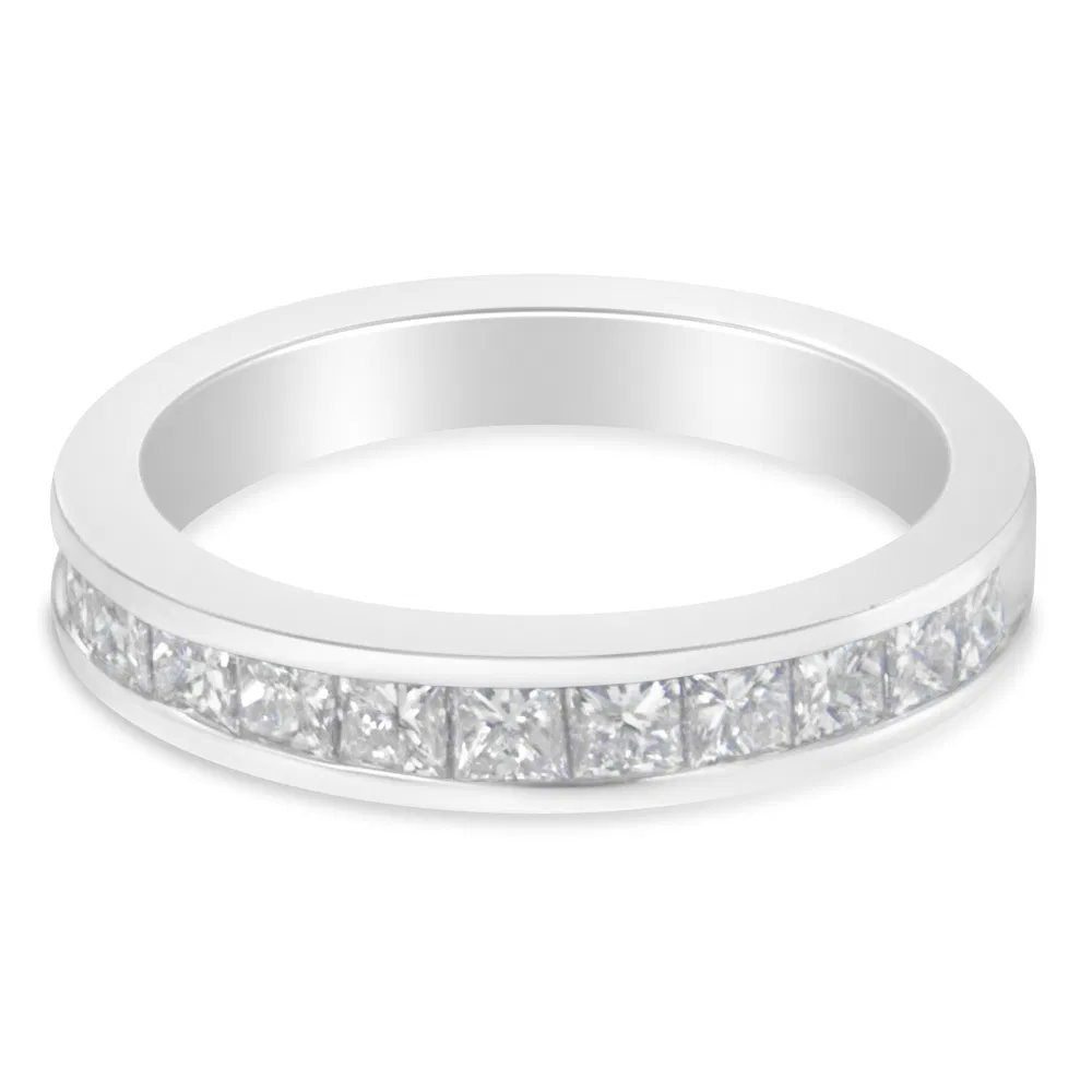Women's 18K White Gold Princess Cut Diamond Band Ring (1 Cttw, G-H Color, SI1-SI2 Clarity) - Grocery