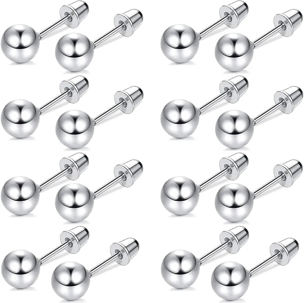 8 Pairs 20G Cartilage Stud Earrings Stainless Round Ball Barbell Earrings for Women Men Screwback Ear Piercing 8MM - Grocery