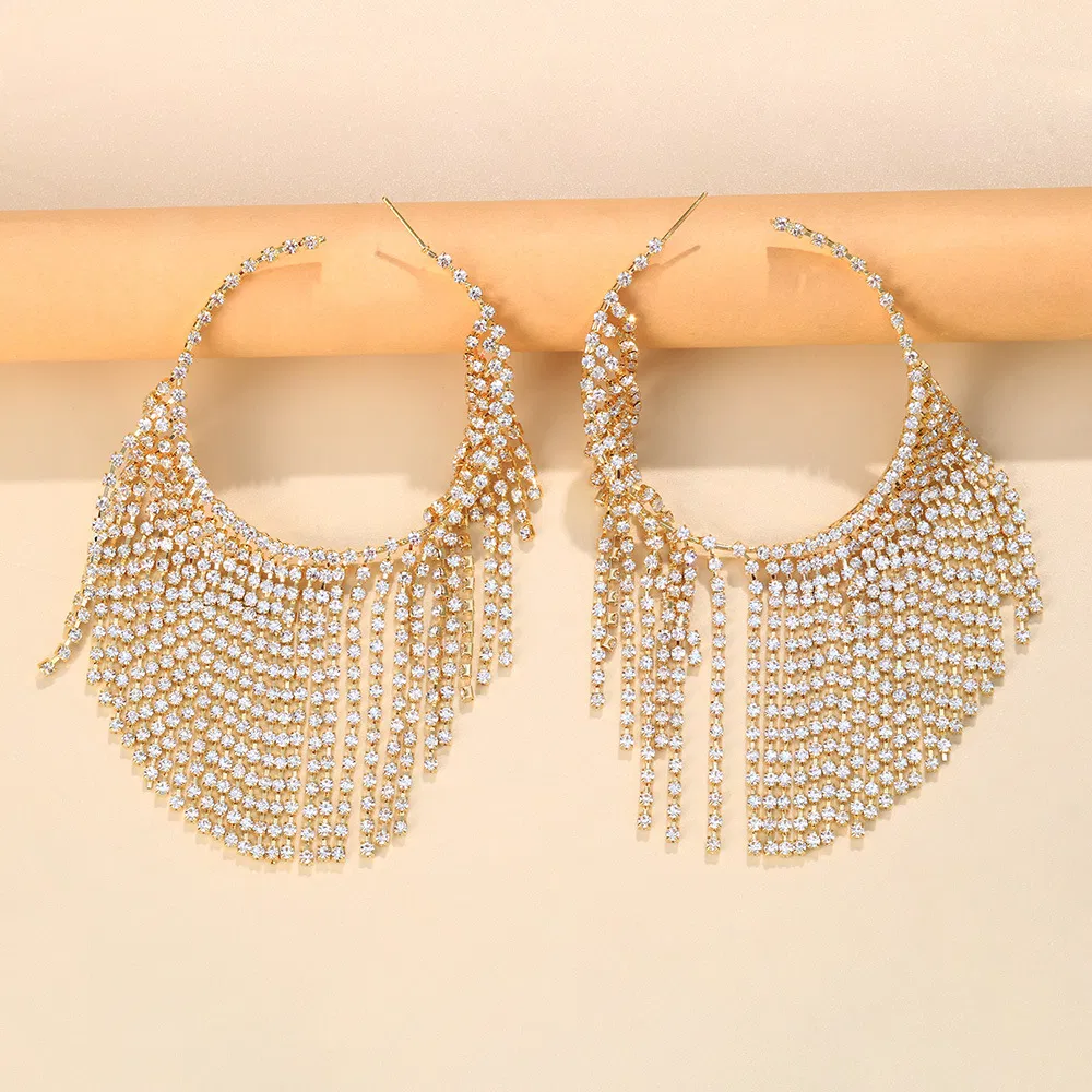 Exaggerated Personality Tassel Rhinestone Ring Earrings - Grocery