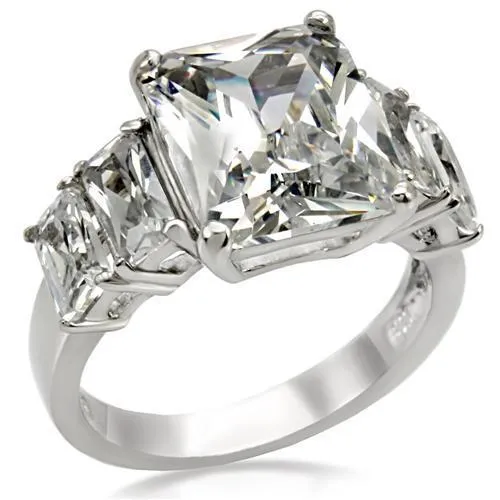 TK007 - High polished (no plating) Stainless Steel Ring with AAA Grade CZ in Clear - Grocery