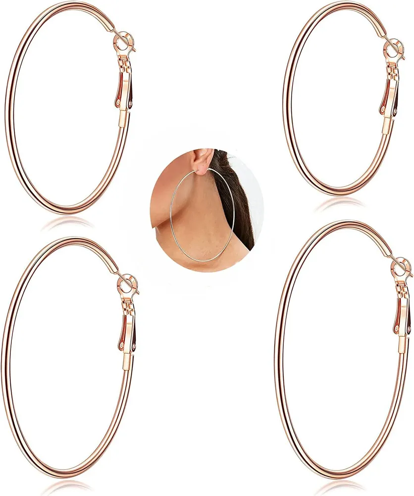 4 Pairs 18K Gold Plated Big Hoop Earrings for Women Stainless Earrings Set Gift for Women (2'' 2.5'' 3'' 4'') - Grocery
