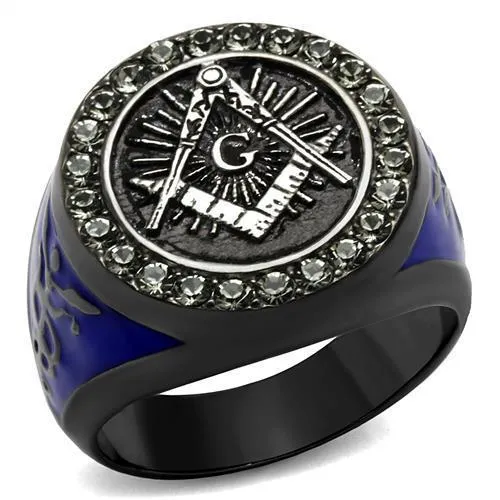 TK2637 - Two Tone IP Light Black (IP Gun) Stainless Steel Ring with Top Grade Crystal in Black Diamond - Grocery