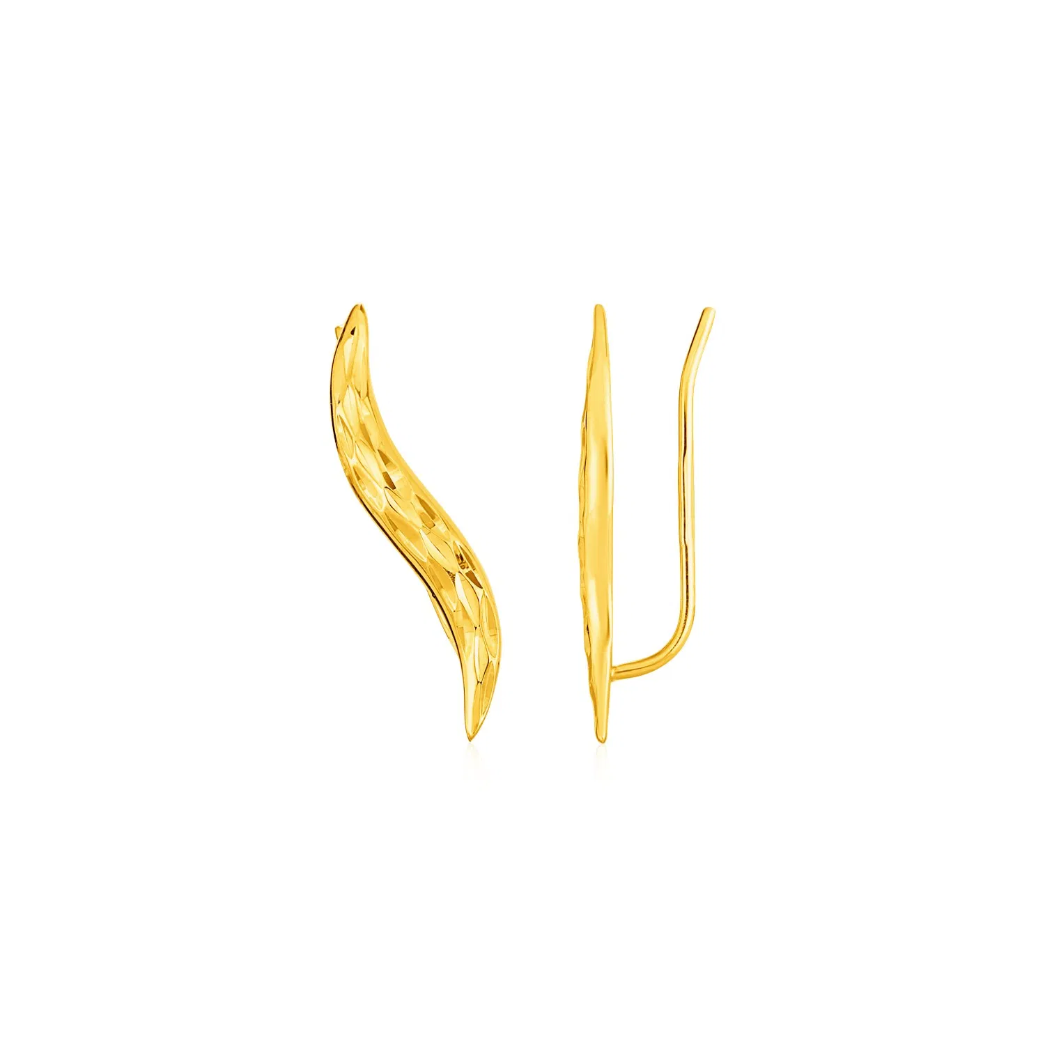 Textured Leaf Climber Earrings in 14k Yellow Gold - Grocery