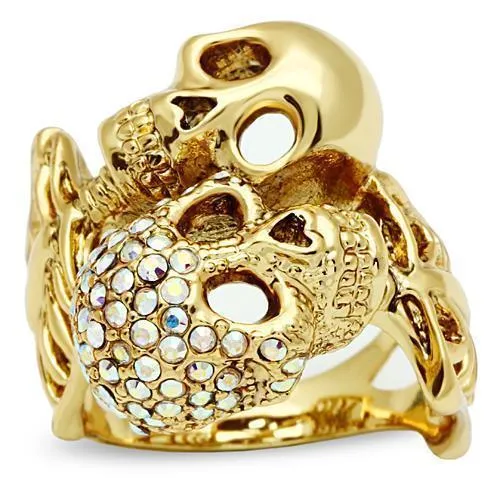 3W007 - Gold White Metal Ring with Top Grade Crystal in Aurora Borealis (Rainbow Effect) - Grocery