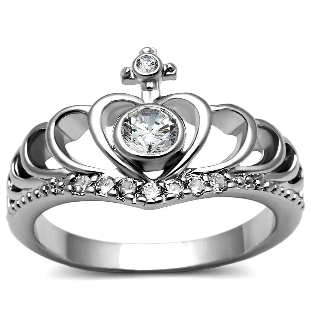 TK2870 - High polished (no plating) Stainless Steel Ring with AAA Grade CZ in Clear - Grocery