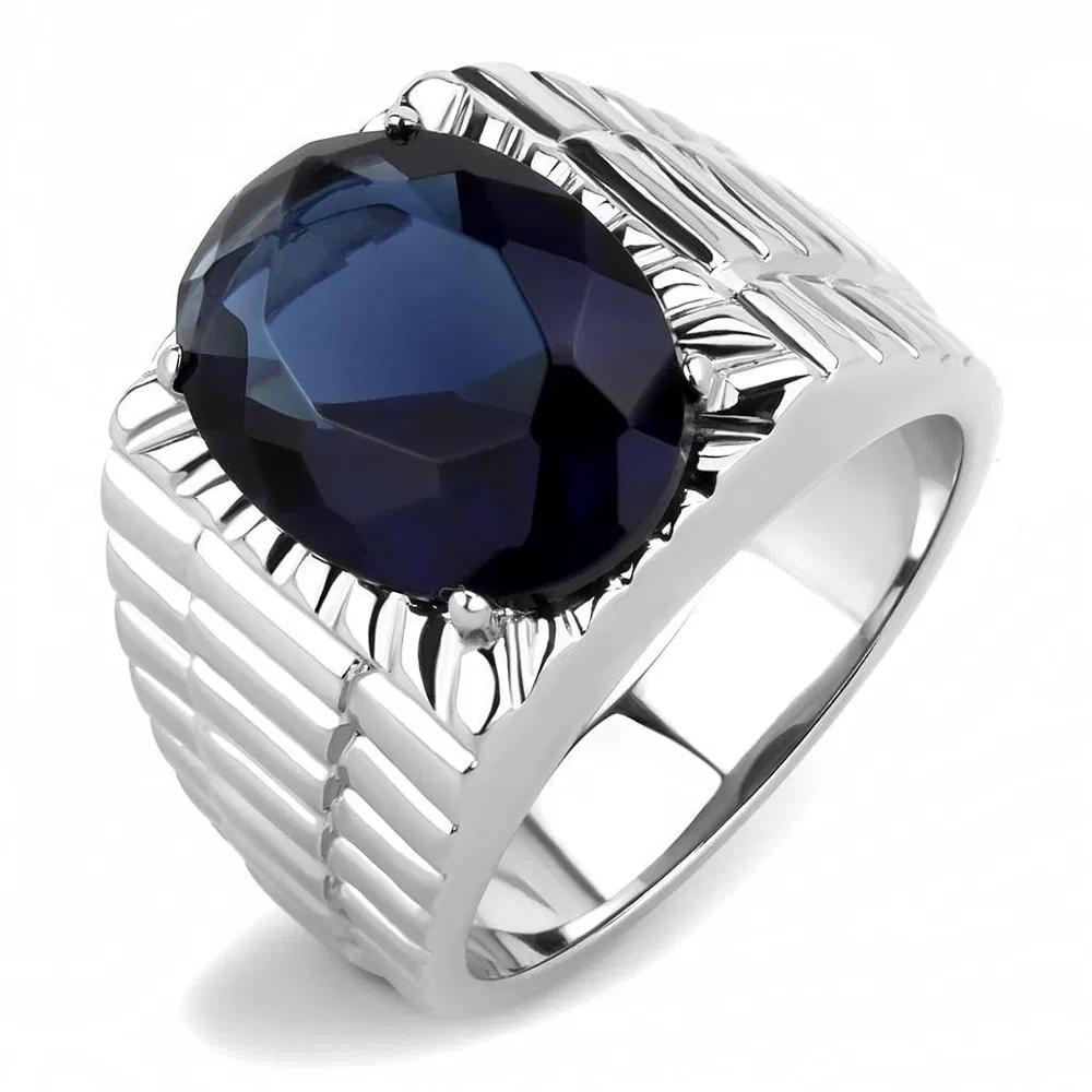 TK3461 - High polished (no plating) Stainless Steel Ring with Synthetic Synthetic Glass in Montana - Grocery