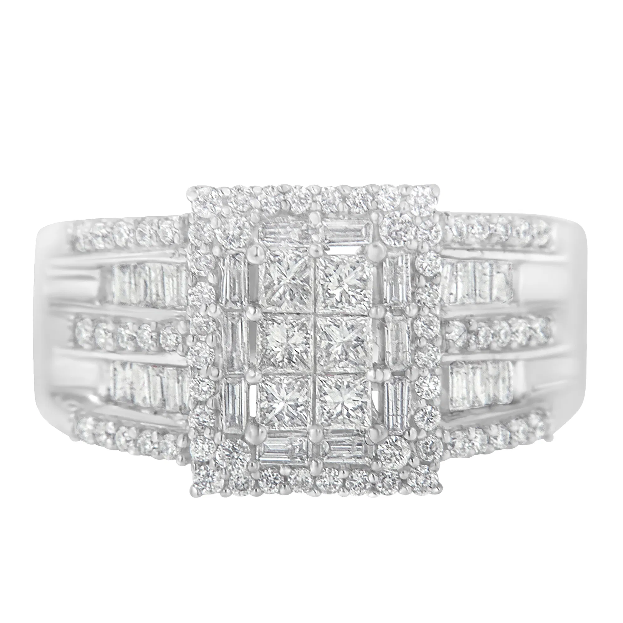 10K White Gold Diamond Cluster Ring (1 cttw, H-I Color, I1-I2 Clarity) - Grocery