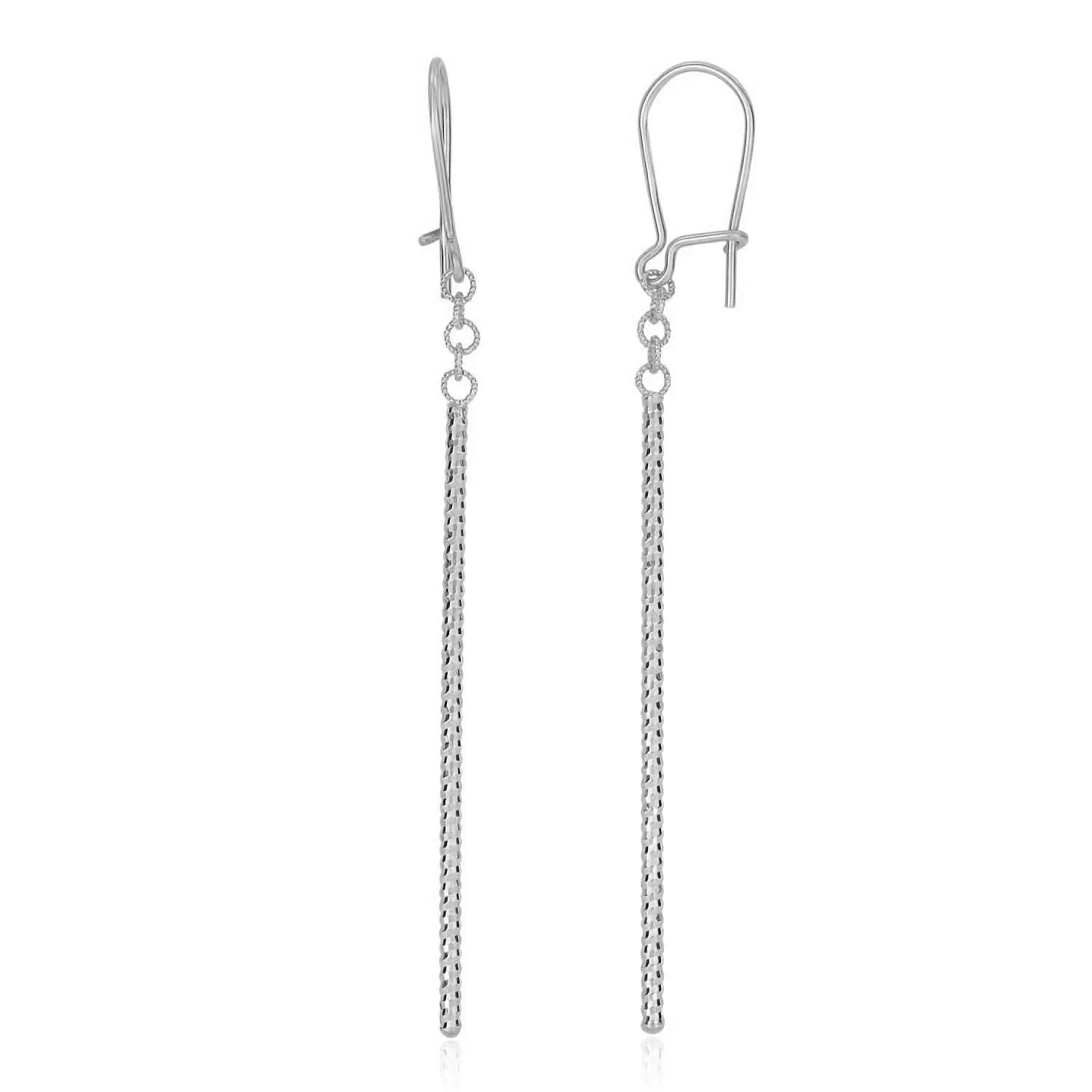 14k White Gold Long Bar Diamond Cut Drop Earrings - Grocery