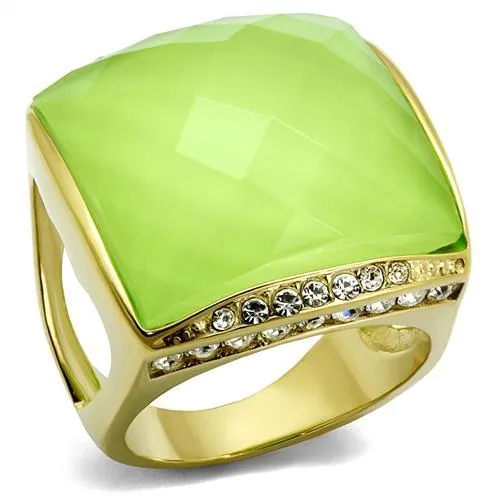 TK2661 - IP Gold(Ion Plating) Stainless Steel Ring with Synthetic Synthetic Stone in Apple Green color - Grocery