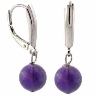 Sterling Silver Cabachon Amethyst Bead Leverback Earrings - Grocery